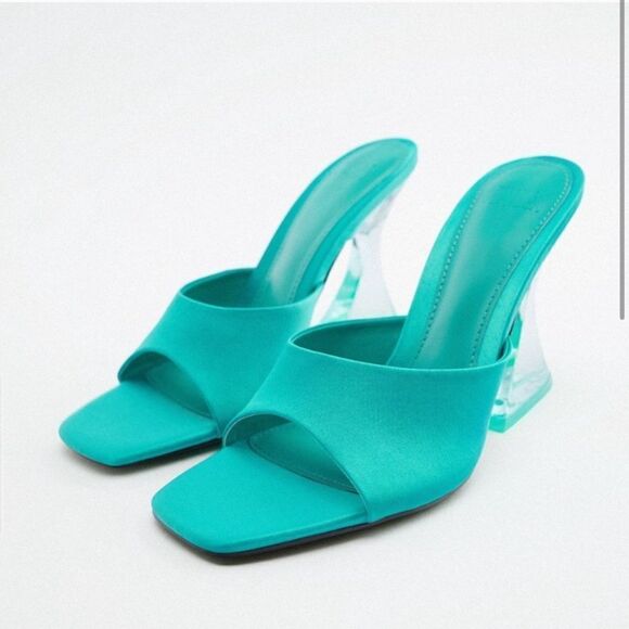 Zara Blue Clear Block Heels - Picture 1 of 8